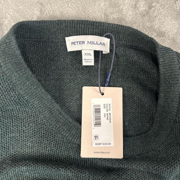 New Peter Millar XXL green Autumn Crest Honeycomb Crewneck Sweater Merino Wool - Picture 3 of 7